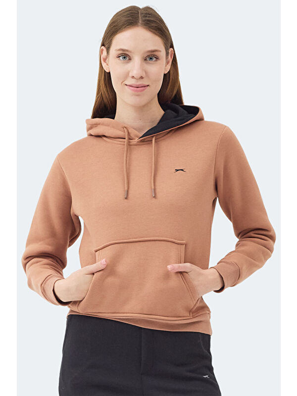 SLAZENGER MISTY I Kadın Kapüşonlu Camel Sweatshırt