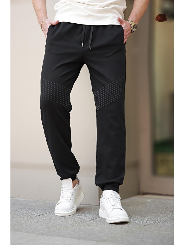 Madmext Siyah Manşetli Erkek Jogger Eşofman Altı E6570