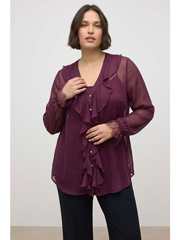 Mylinemoda Kol Ucu Dantelli Volanlı Bluz