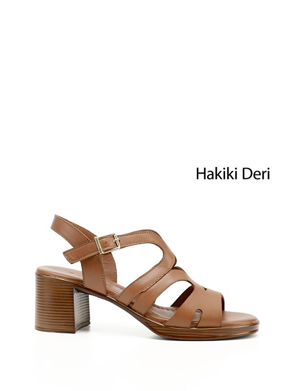 Kadın TABA Kalın Topuklu Hakiki Deri Sandalet - Görsel 2
