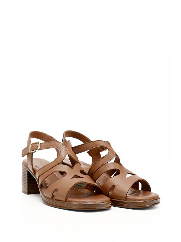 Kadın TABA Kalın Topuklu Hakiki Deri Sandalet - Görsel 3