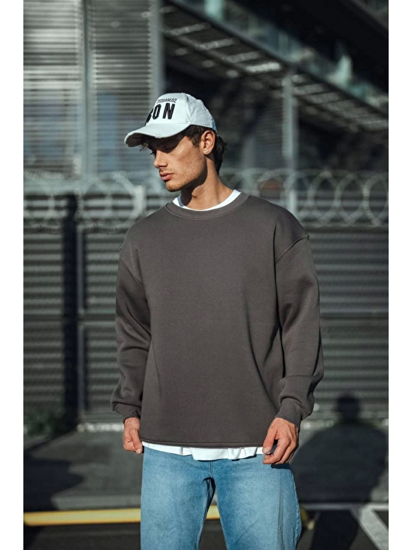 Jane's Kışlık Bisiklet Yaka Üç İplik Basic SweatShirt - Antrasit