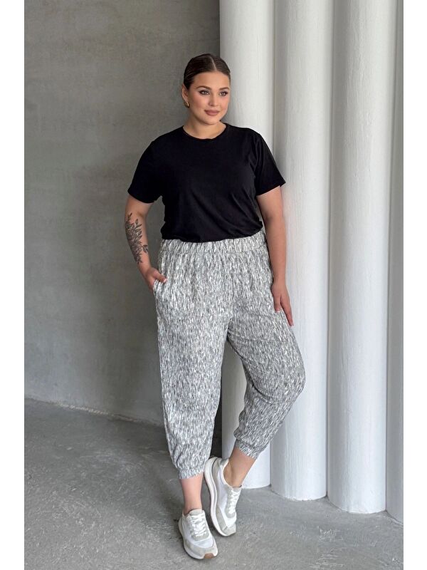 Stil Diva Büyük Beden Beli ve Paçası Lastikli Cepli Bol Pantolon 88-177