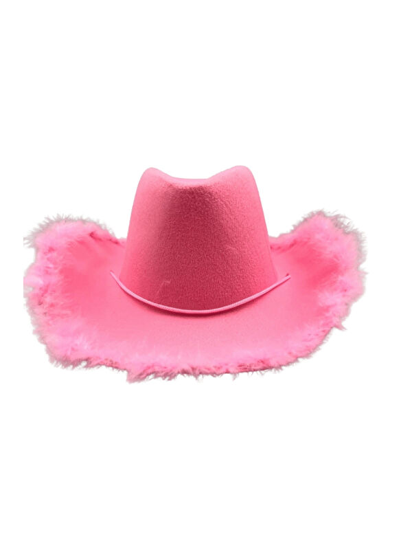 Le Mabelle Pembe Tüylü Kız Çocuk Kovboy Şapkası
