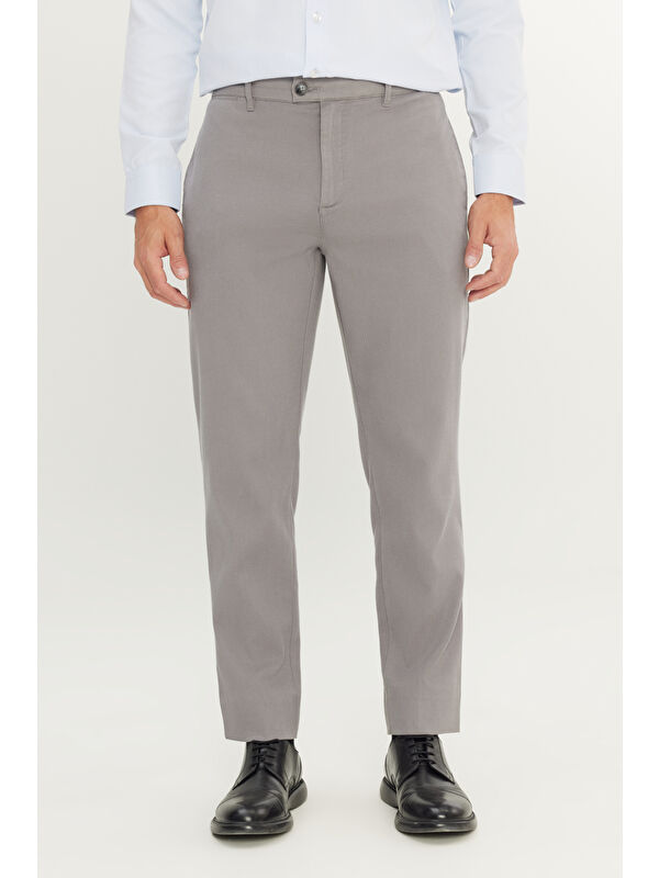 Altınyıldız Classics Erkek Gri Pamuklu Comfort Fit Yan Cepli Armürlü Casual Esnek Pantolon