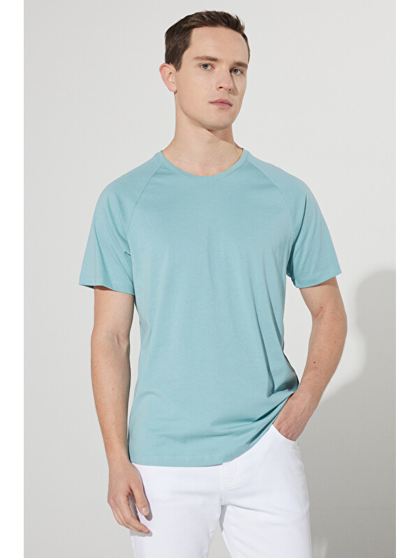AC&Co / Altınyıldız Classics Erkek Petrol Slim Fit Dar Kesim Bisiklet Yaka Pamuklu Kısa Kollu Tişört