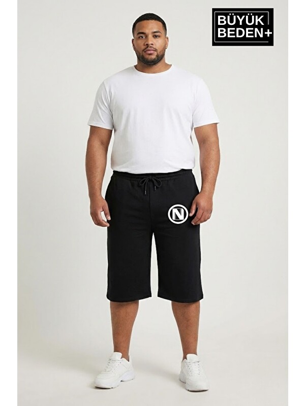Süperlife Büyük Beden Erkek N Baskılı Şort Rahat Kalıp Basic Penye 3XL-6XL SPR26BSR591-19