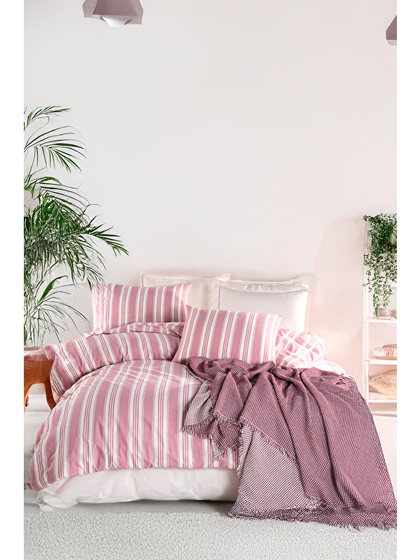 UPSTYLE Sport Çizgili Nevresim Takımı Çift Kişilik Soft Line Bordo