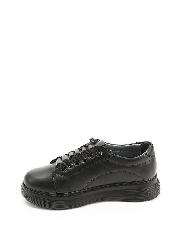 Kadın KOYU SİYAH Lastik Bağcıklı Comfort Hakiki Deri Sneaker - Görsel 4