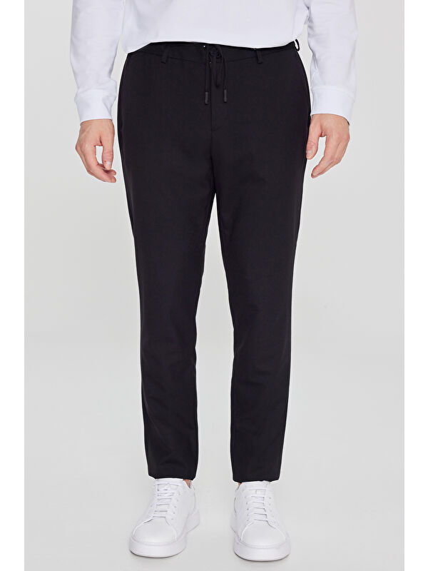 Altınyıldız Classics Erkek Siyah Slim Fit Dar Kesim Yünlü Yan Cepli Takım Elbise Pantolonu