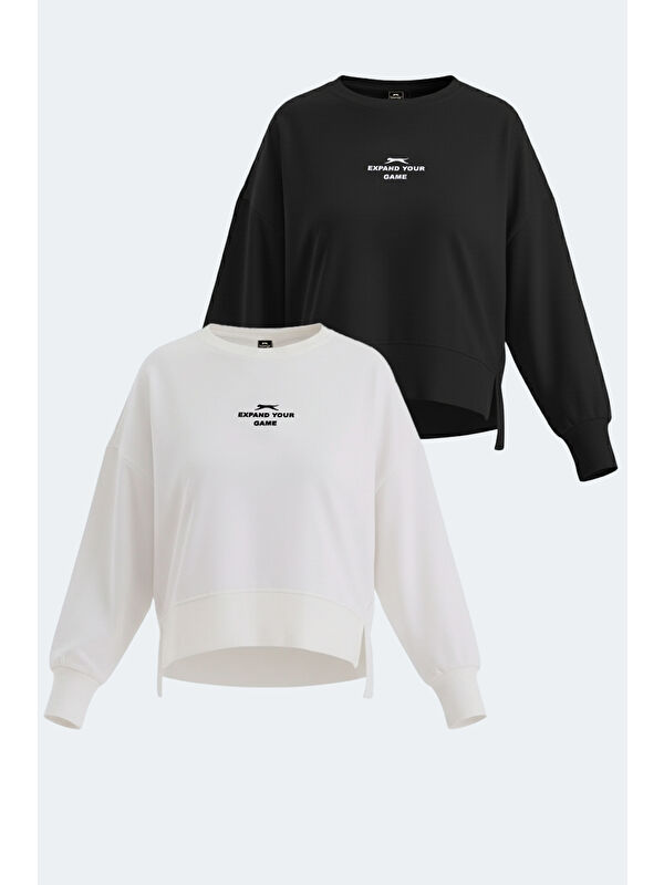 SLAZENGER VITAL 2 li set Kadın Crop Beyaz - Siyah Sweatshirt