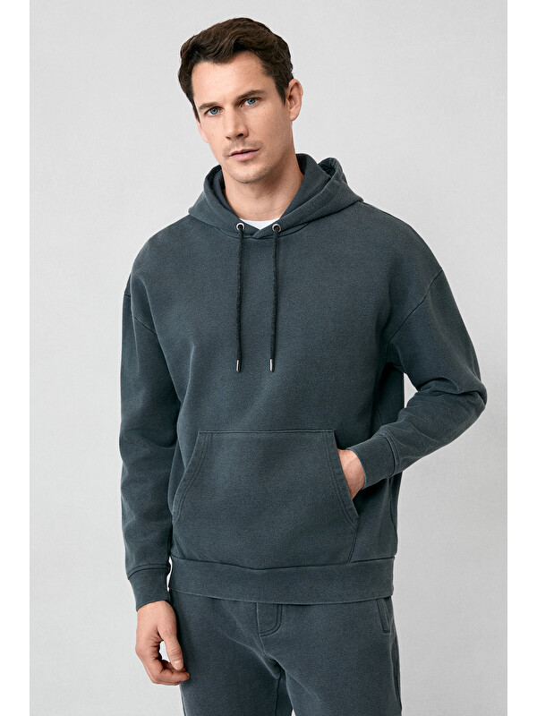Kiğılı Kapüşonlu Oversize Ekstra Rahat Kesim Pamuk Sweatshirt