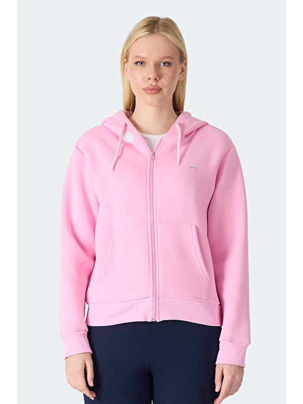 SLAZENGER MILIO I Kadın Fermuarlı Kapüşonlu Cepli Pembe Sweatshırt
