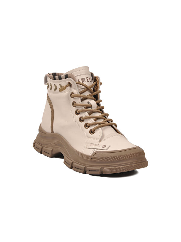 Bej Memory Foam Bağcıklı Kaymaz Taban Kadın Bot Fade Z - Görsel 4