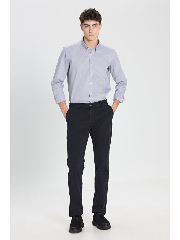 Altınyıldız Classics Erkek Siyah Slim Fit Dar Kesim Pamuklu Esnek Armürlü Yan Cep Pantolon