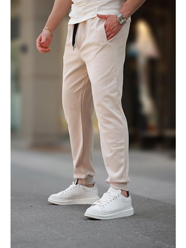 Madmext Bej Manşetli Erkek Jogger Eşofman Altı E6570