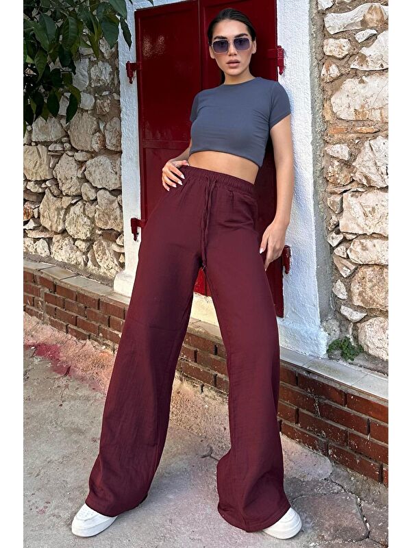 Madmext Bordo Bol Paça Müslin Kadın Pantolon Mg1980