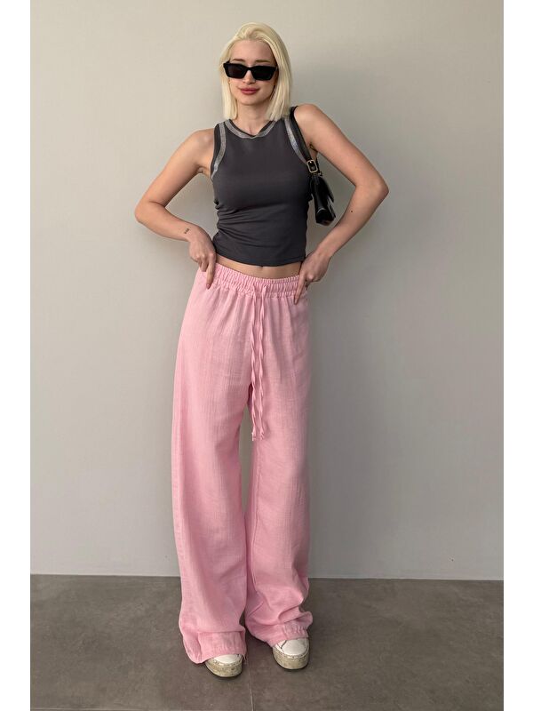 Madmext Pembe Bol Paça Müslin Kadın Pantolon Mg1980