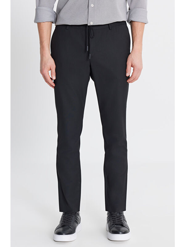 Altınyıldız Classics Erkek Siyah Yünlü Slim Fit Dar Kesim Esnek Takım Elbise Pantolonu