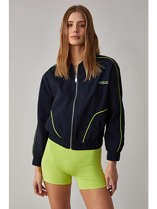 ETHIQUET MERLYAN Kadın Bomber Yaka Oversize Fermuarlı LACİVERT Ceket