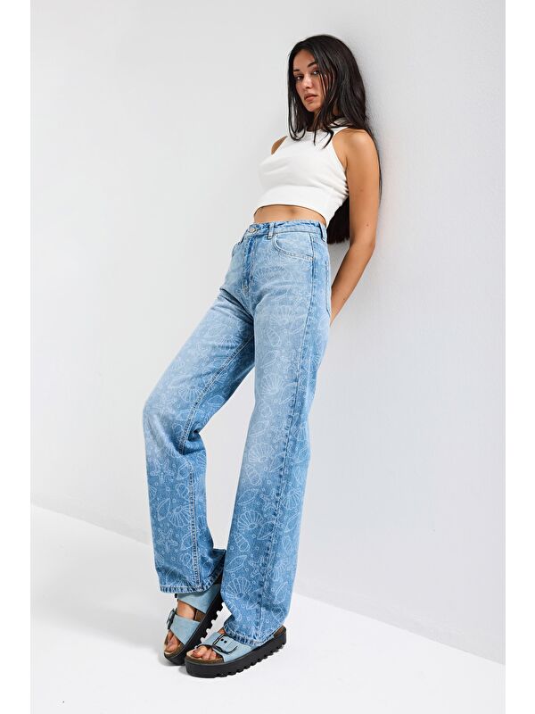 It's Basic Kadın Jean Rengi 2s6-27 Straight Fit Yüksek Bel %100 Pamuk Tasarım Denim Jean