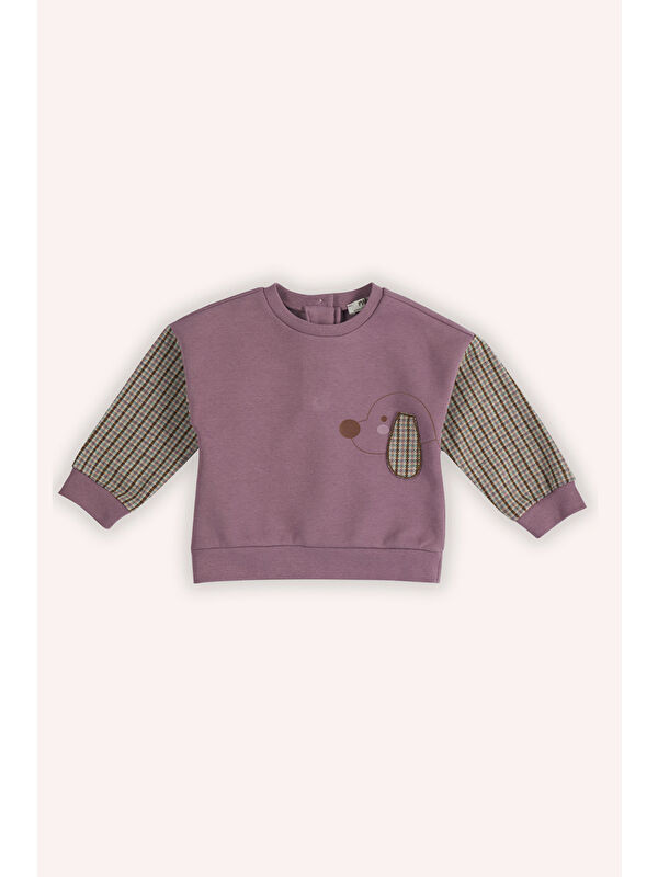 Panço Kız Bebek Baskı Detaylı Gül Kurusu Sweatshirt