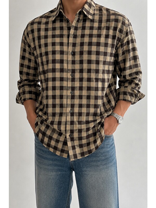 Tarz Cool Erkek Ekose Desenli Oxford Regular Fit Uzun Kollu Gömlek