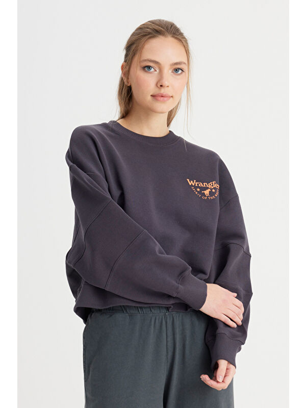Wrangler Relaxed Fit Geniş Kesim Bisiklet Yaka %100 Pamuk Siyah Sweatshirt