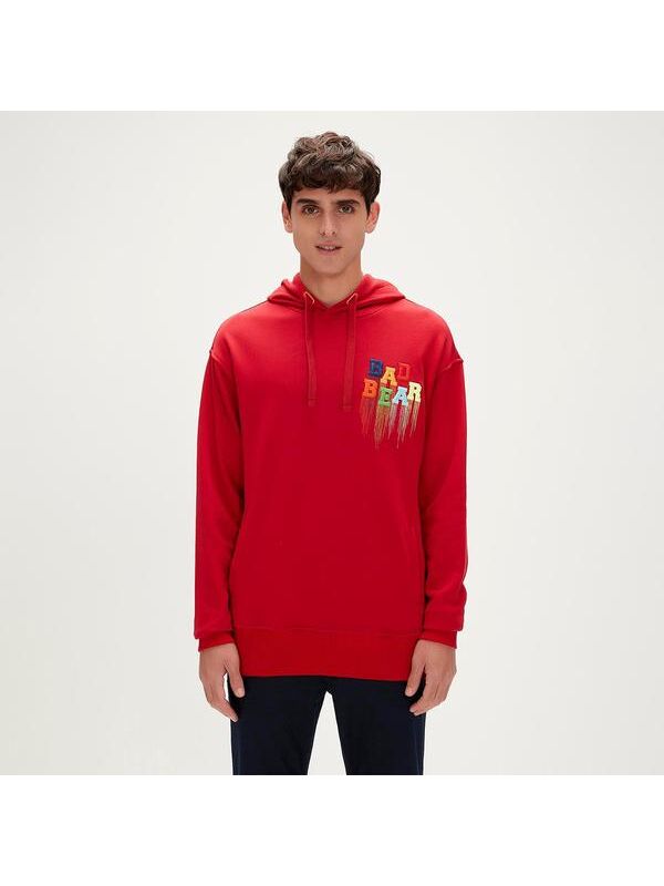 Bad Bear Rainbow Erkek Kırmızı Kapüşonlu Sweatshirt