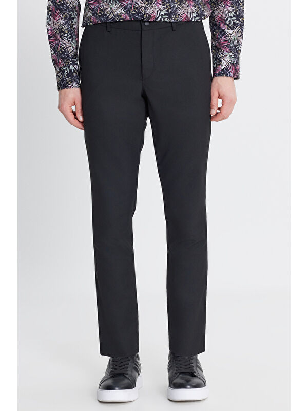 Altınyıldız Classics Erkek Siyah Slim Fit Dar Kesim Yünlü Yan Cepli Takım Elbise Pantolonu