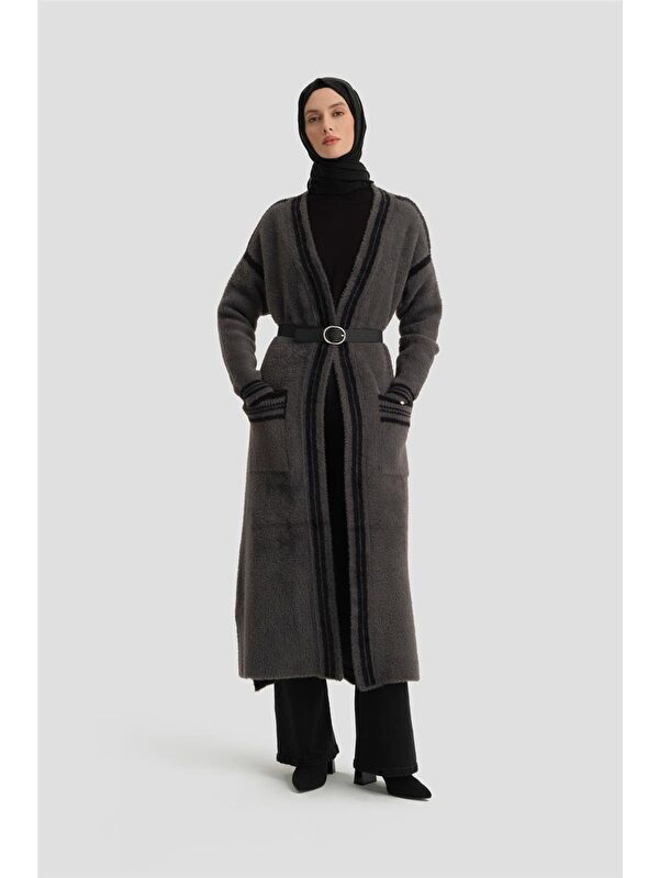 ARMİNE Pelüş Hırka 24Kd2801 Antrasit
