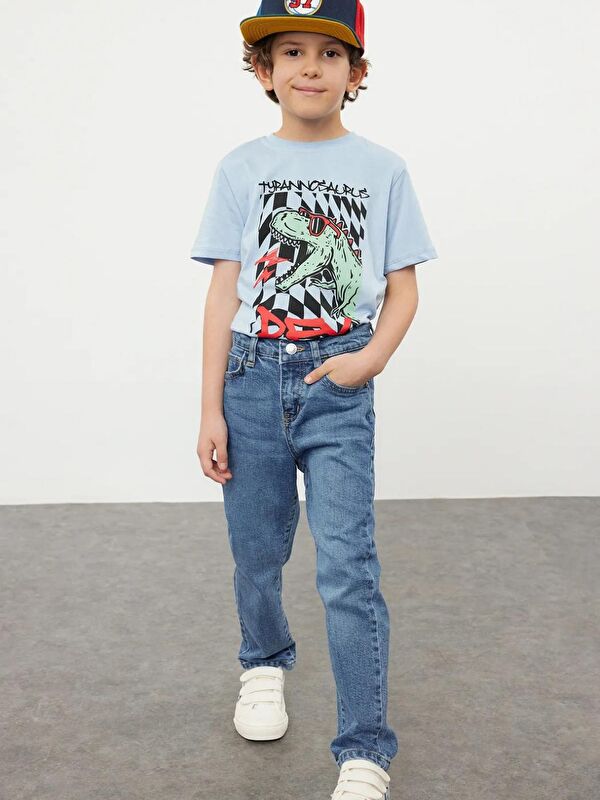 A.S.L GOLF CLUB Mavi Renk Erkek Çocuk Skinny Esnek Lastikli Denim Pantolon Jean