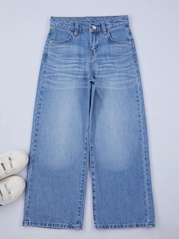 A.S.L GOLF CLUB Mavi Renk Kız Çocuk Düz %100 Pamuk Lastikli Denim Pantolon