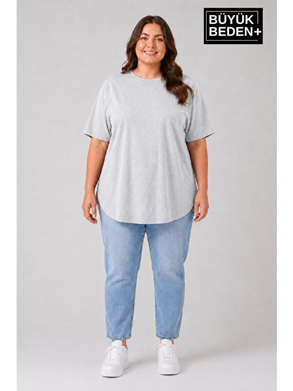 Süperlife Büyük Beden Kadın Bisiklet Yaka Basic Oval Etek Detalylı 3xl-6xl Uzun Tunik SPR26BTSK502