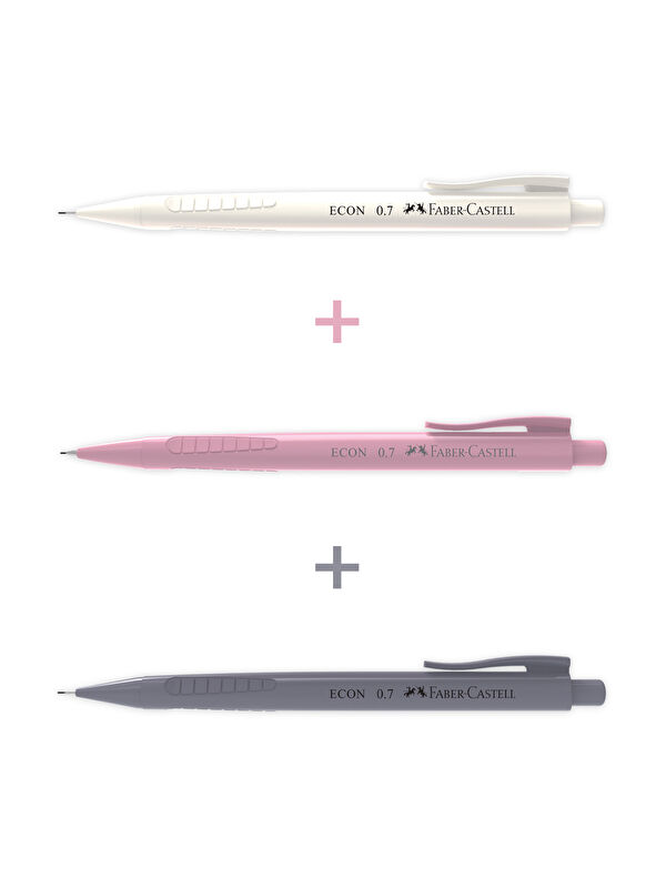 Faber-Castell 3'lü Econ Versatil Mekanik Kalem,0.7, Ergonomik Tasarım, Geri Çekilebilir Metal Uç