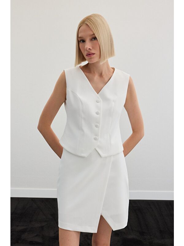 SATEEN Klasik Yelek - Ekru