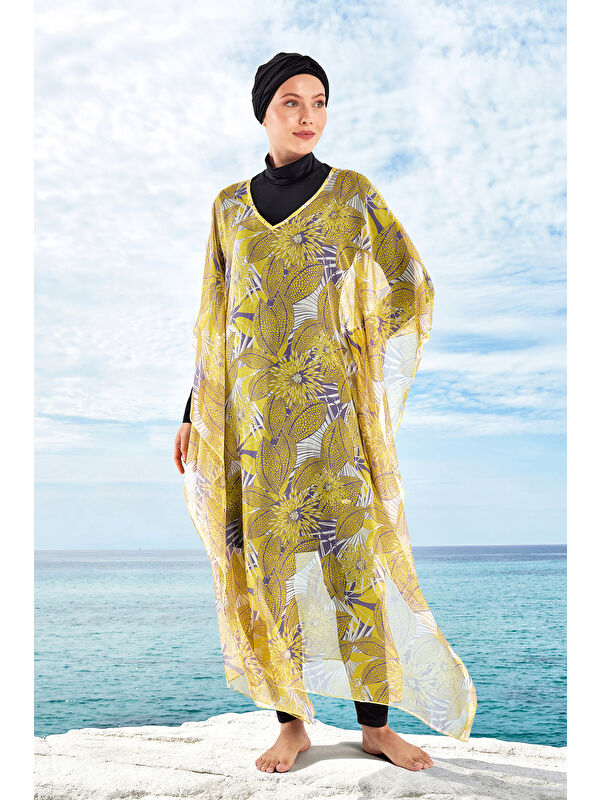 Adasea UV Korumalı Mayo Üzerine Tek Pareo Kaftan 1705 Sarı