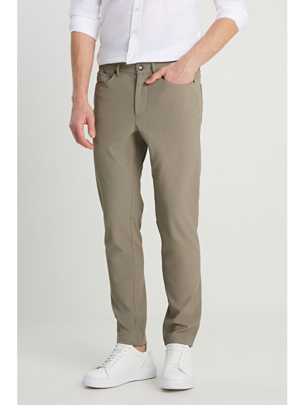 Altınyıldız Classics Erkek Vizon Slim Fit Dar Kesim Cepli Esnek Takım Elbise Pantolonu
