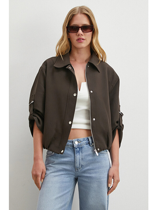 Never More Kolu Ayarlanabilir Bomber Ceket Kahve