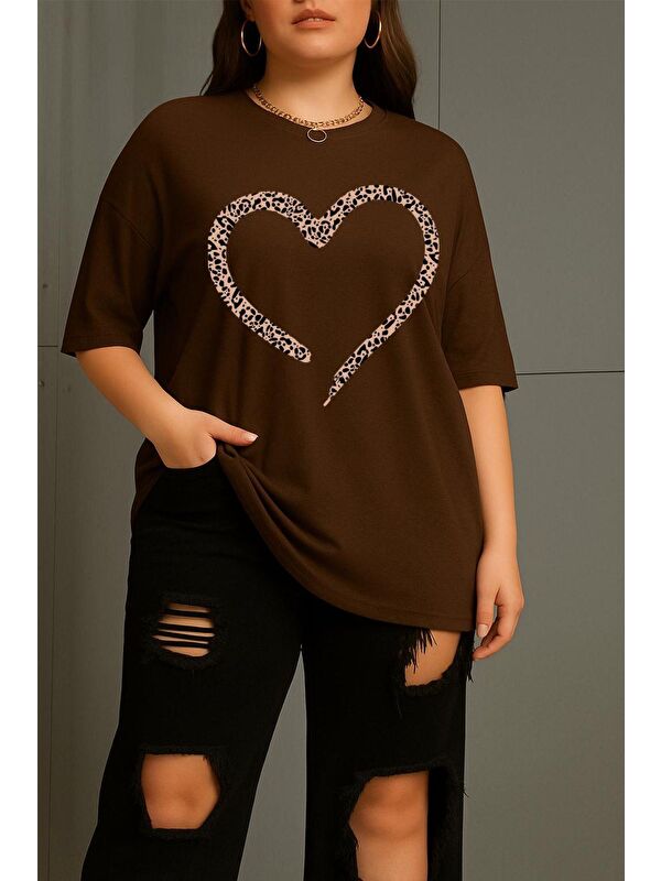 Oksit Love Kadın Büyük Beden Battal Baskılı Bisiklet Yaka Pamuklu T-Shirt Rahat Kesim Unisex Sevgili Kombi