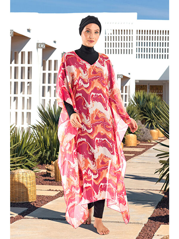 Adasea UV Korumalı Mayo Üzerine Tek Pareo Kaftan 1704 Fuşya