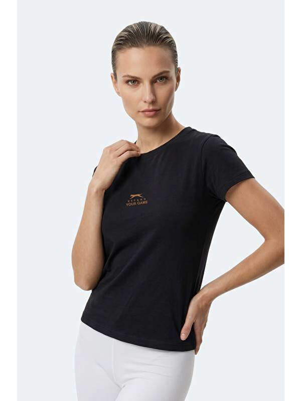 SLAZENGER KOSTA Kadın Baskılı Siyah Tişört