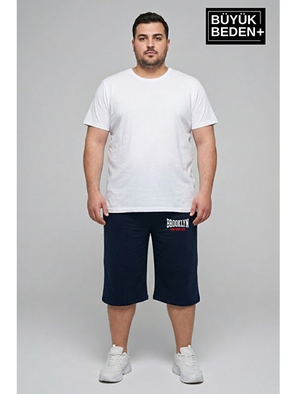 Süperlife Büyük Beden Erkek 3XL-6XL Rahat Kalıp Cepli Brooklyn 1970 Baskılı Penye Kapri Şort SPR26BSR591-03