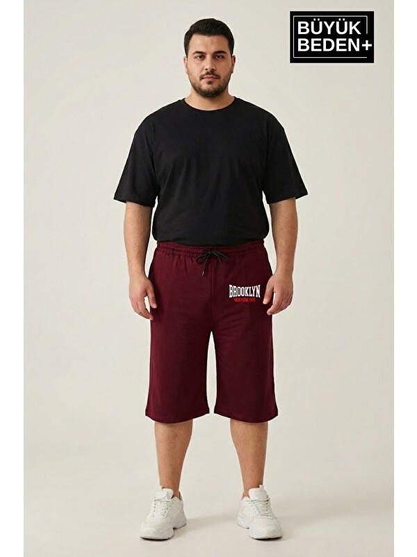 Süperlife Büyük Beden Erkek 3XL-6XL Rahat Kalıp Cepli Brooklyn 1970 Baskılı Penye Kapri Şort SPR26BSR591-03