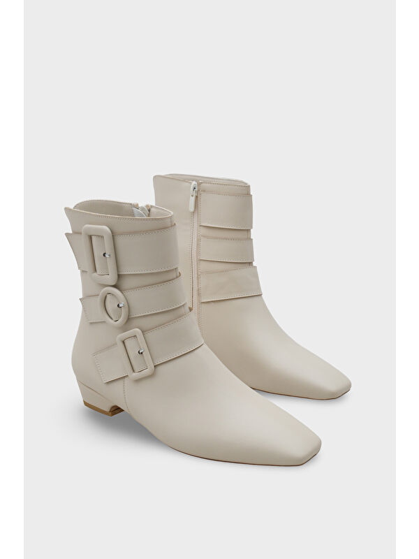 Shane Kısa Topuklu Yandan Fermuarlı Tokalı Küt Burun Kadın Bot - Görsel 3