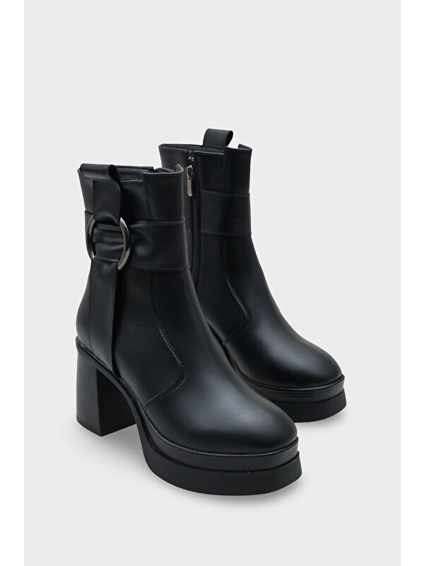 Tiffany Yuvarlak Burunlu Yandan Fermuarlı Orta Topuklu Kadın Bot - Görsel 3