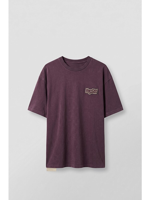 Abluka Online Erkek Boxy Fit Kabartma Nakışlı T-Shirt Bordo