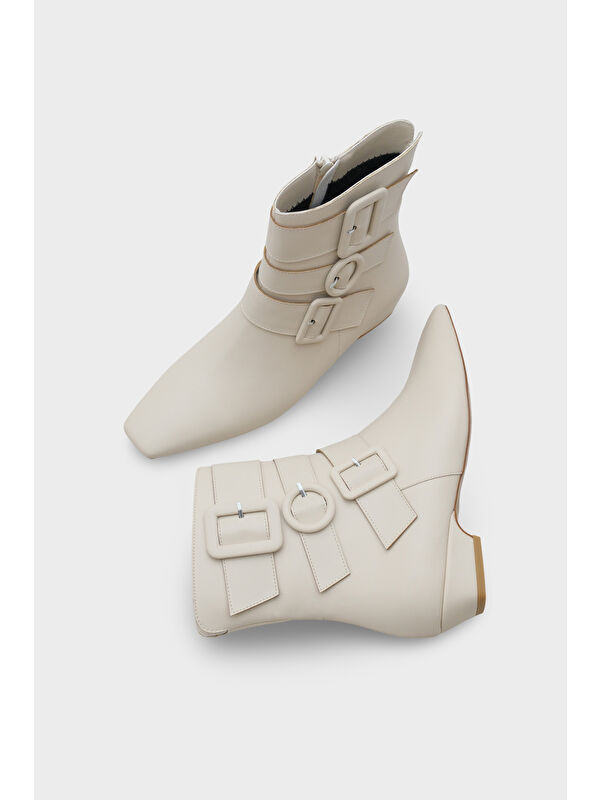 Shane Kısa Topuklu Yandan Fermuarlı Tokalı Küt Burun Kadın Bot - Görsel 5