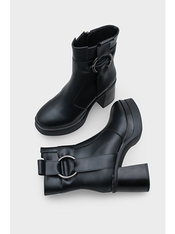 Tiffany Yuvarlak Burunlu Yandan Fermuarlı Orta Topuklu Kadın Bot - Görsel 6