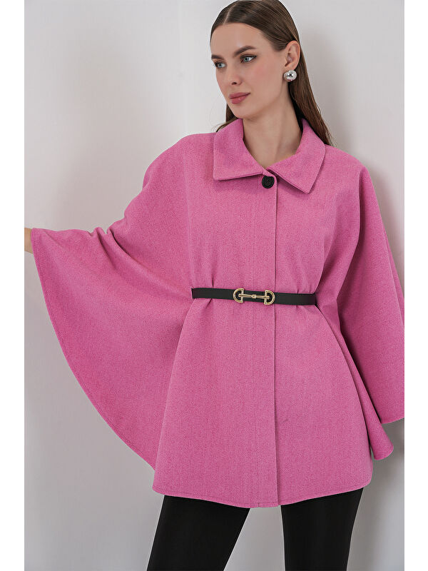 Bigdart Kadın Kemerli Kaşe Panço 9170 - Pembe